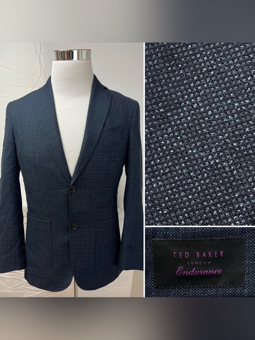 Ted Baker Men’s 36S Blue Wool Birdseye Kyle SPJ Unstructured Blazer Jacket